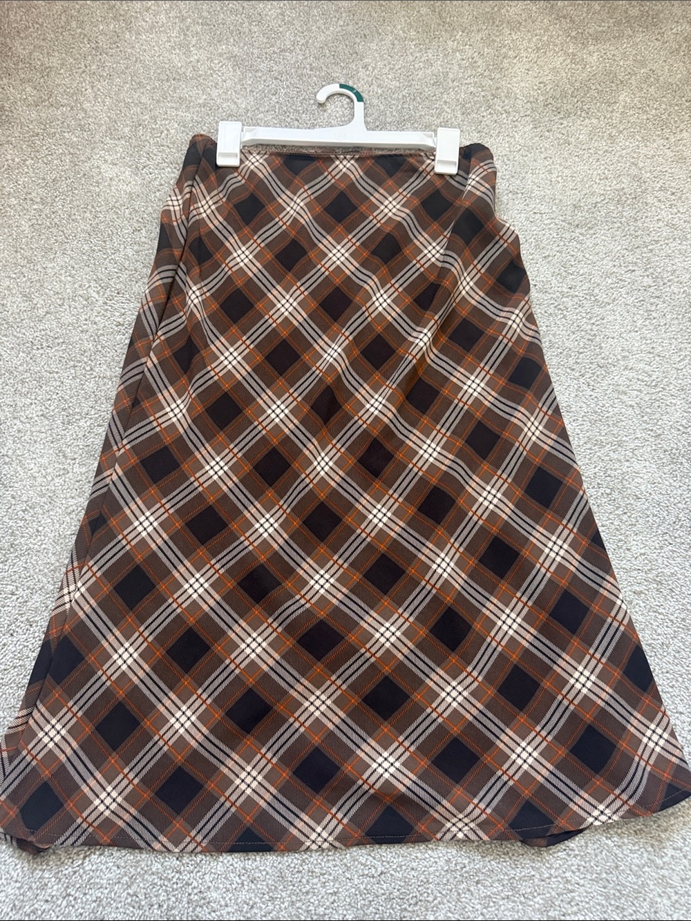 Plaid A-Line Midi Skirt in Brown - Picture 2 of 5